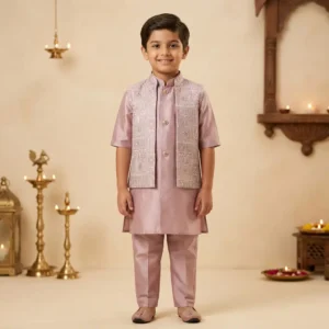 dusty-rose-embroidered-boys-koti-kurta-set-festive-wedding-wear