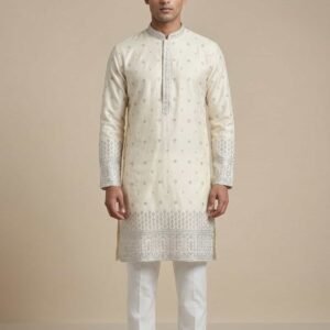 Ivory Embroidered Men’s Kurta – Elegant Festive & Wedding Wear