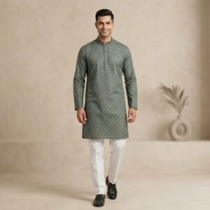 Green Printed Cotton Men’s Kurta – Stylish Daily & Festive Wear