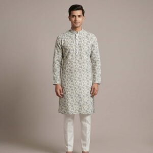 Blue Floral Printed Cotton Kurta – Premium Everyday & Light Occasion Wear